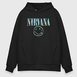 Толстовка оверсайз мужская Nirvana - смайлик, цвет: черный
