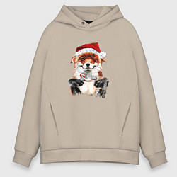 Толстовка оверсайз мужская Christmas smile foxy, цвет: миндальный