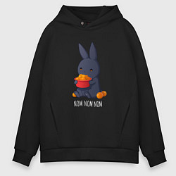 Толстовка оверсайз мужская Кролик и мандарины - Nom nom nom, цвет: черный