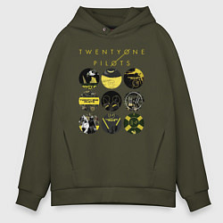 Толстовка оверсайз мужская Twenty One Pilots коллаж, цвет: хаки