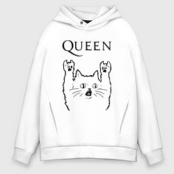 Толстовка оверсайз мужская Queen - rock cat, цвет: белый