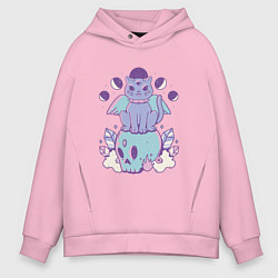 Толстовка оверсайз мужская Кот с крыльями в готическом стиле, цвет: светло-розовый