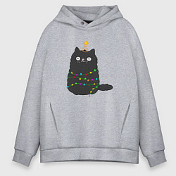 Толстовка оверсайз мужская Котик притворился ёлочкой, цвет: меланж