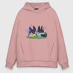 Толстовка оверсайз мужская Котики Сайно и Тигнари, цвет: пыльно-розовый