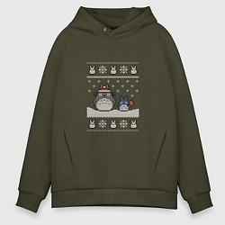 Толстовка оверсайз мужская Новогодние тоторики - ugly sweater, цвет: хаки