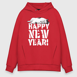 Толстовка оверсайз мужская Happy new year - кошечка, цвет: красный