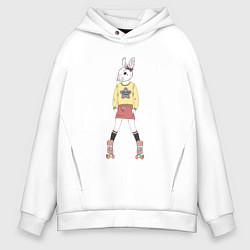 Толстовка оверсайз мужская Зайчиха на роликах, цвет: белый