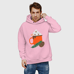 Толстовка оверсайз мужская Новогодняя кружка с какао, цвет: светло-розовый — фото 2