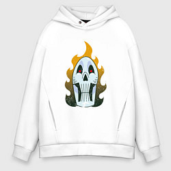 Толстовка оверсайз мужская Горящий длинный черепок, цвет: белый
