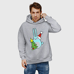 Толстовка оверсайз мужская Кролик с елкой, цвет: меланж — фото 2
