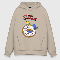 Толстовка оверсайз мужская Гомер на пончике, цвет: миндальный