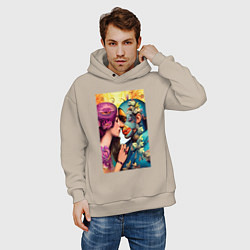 Толстовка оверсайз мужская Неземная любовь - нейросеть - art, цвет: миндальный — фото 2