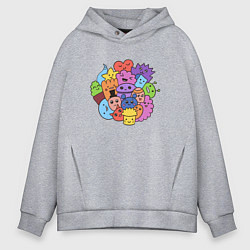 Толстовка оверсайз мужская Мультяшки дудл, цвет: меланж