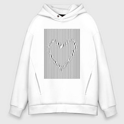 Толстовка оверсайз мужская Волновое сердце среди линий, цвет: белый