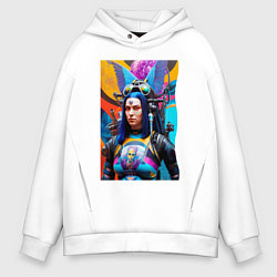 Толстовка оверсайз мужская Brave girl - cyberpunk - neural network, цвет: белый