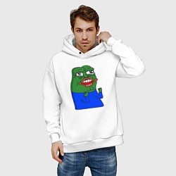Толстовка оверсайз мужская Лягушонок Пепе очень хитрит и радуется, цвет: белый — фото 2