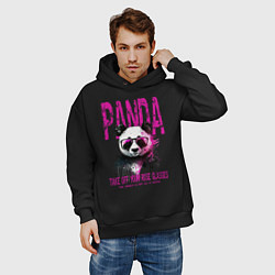 Толстовка оверсайз мужская Панда и розовые очки, цвет: черный — фото 2