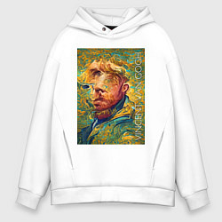 Толстовка оверсайз мужская Abstract Vincent van Gogh - surrealism self-portra, цвет: белый