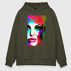 Толстовка оверсайз мужская Angelina Jolie - watercolor - sketch, цвет: хаки