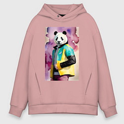Толстовка оверсайз мужская Панда в модной куртке - акварель, цвет: пыльно-розовый