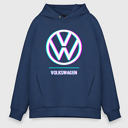 Толстовка оверсайз мужская Значок Volkswagen в стиле glitch, цвет: тёмно-синий