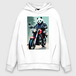 Толстовка оверсайз мужская Panda - cool biker, цвет: белый