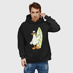 Толстовка оверсайз мужская Гусь серфингист в очках, цвет: черный — фото 2