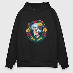 Толстовка оверсайз мужская Модная бабушка в цветах, цвет: черный