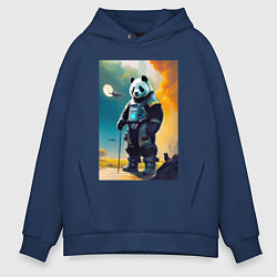 Толстовка оверсайз мужская Cool panda - cyberpunk - neural network, цвет: тёмно-синий