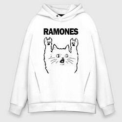 Толстовка оверсайз мужская Ramones - rock cat, цвет: белый