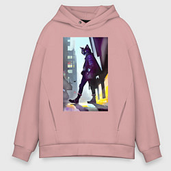 Толстовка оверсайз мужская Чёрный котяра на своём районе - Бронкс, цвет: пыльно-розовый