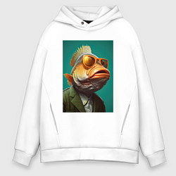 Толстовка оверсайз мужская Карп в костюме, цвет: белый