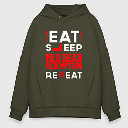 Толстовка оверсайз мужская Надпись eat sleep Red Dead Redemption repeat, цвет: хаки