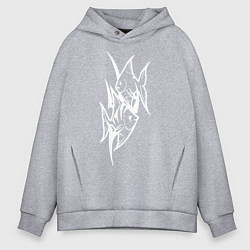 Толстовка оверсайз мужская Две белые рыбы вектор, цвет: меланж