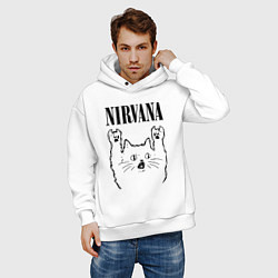 Толстовка оверсайз мужская Nirvana - rock cat, цвет: белый — фото 2