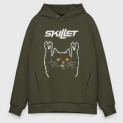 Толстовка оверсайз мужская Skillet rock cat, цвет: хаки