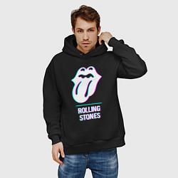 Толстовка оверсайз мужская Rolling Stones glitch rock, цвет: черный — фото 2
