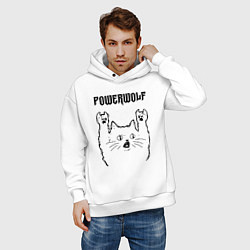Толстовка оверсайз мужская Powerwolf - rock cat, цвет: белый — фото 2