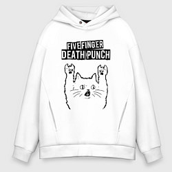 Толстовка оверсайз мужская Five Finger Death Punch - rock cat, цвет: белый