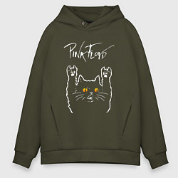 Толстовка оверсайз мужская Pink Floyd rock cat, цвет: хаки