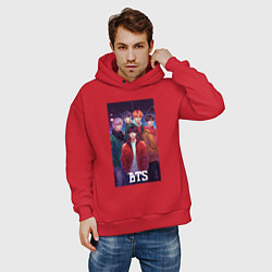 Толстовка оверсайз мужская Kpop BTS art style, цвет: красный — фото 2