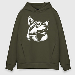 Толстовка оверсайз мужская Голова волка Wolf head, цвет: хаки