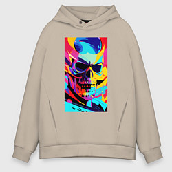 Толстовка оверсайз мужская Cool skull - pop art, цвет: миндальный