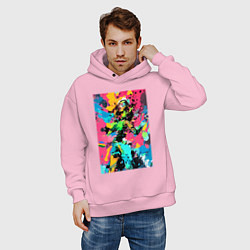 Толстовка оверсайз мужская Девушка в наушниках кайфует от музыки - импрессион, цвет: светло-розовый — фото 2