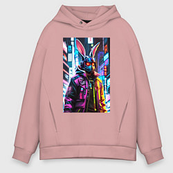 Толстовка оверсайз мужская Cool hare - cyberpunk - metropolis, цвет: пыльно-розовый