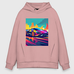 Толстовка оверсайз мужская Авто гонки спортивные, цвет: пыльно-розовый