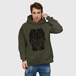 Толстовка оверсайз мужская Tribal Abstract Mask, цвет: хаки — фото 2