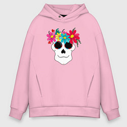 Толстовка оверсайз мужская Череп с венком, цвет: светло-розовый