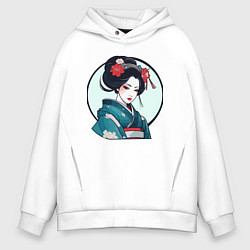 Толстовка оверсайз мужская Японская гейша в кимоно, цвет: белый