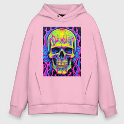 Толстовка оверсайз мужская Череп кислотный разноцветный, цвет: светло-розовый